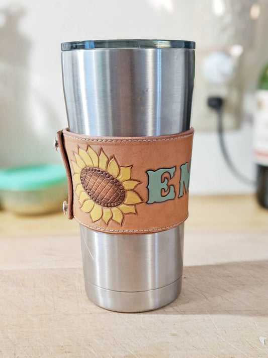 Hand Tooled Custom Leather Coffee Sleeve