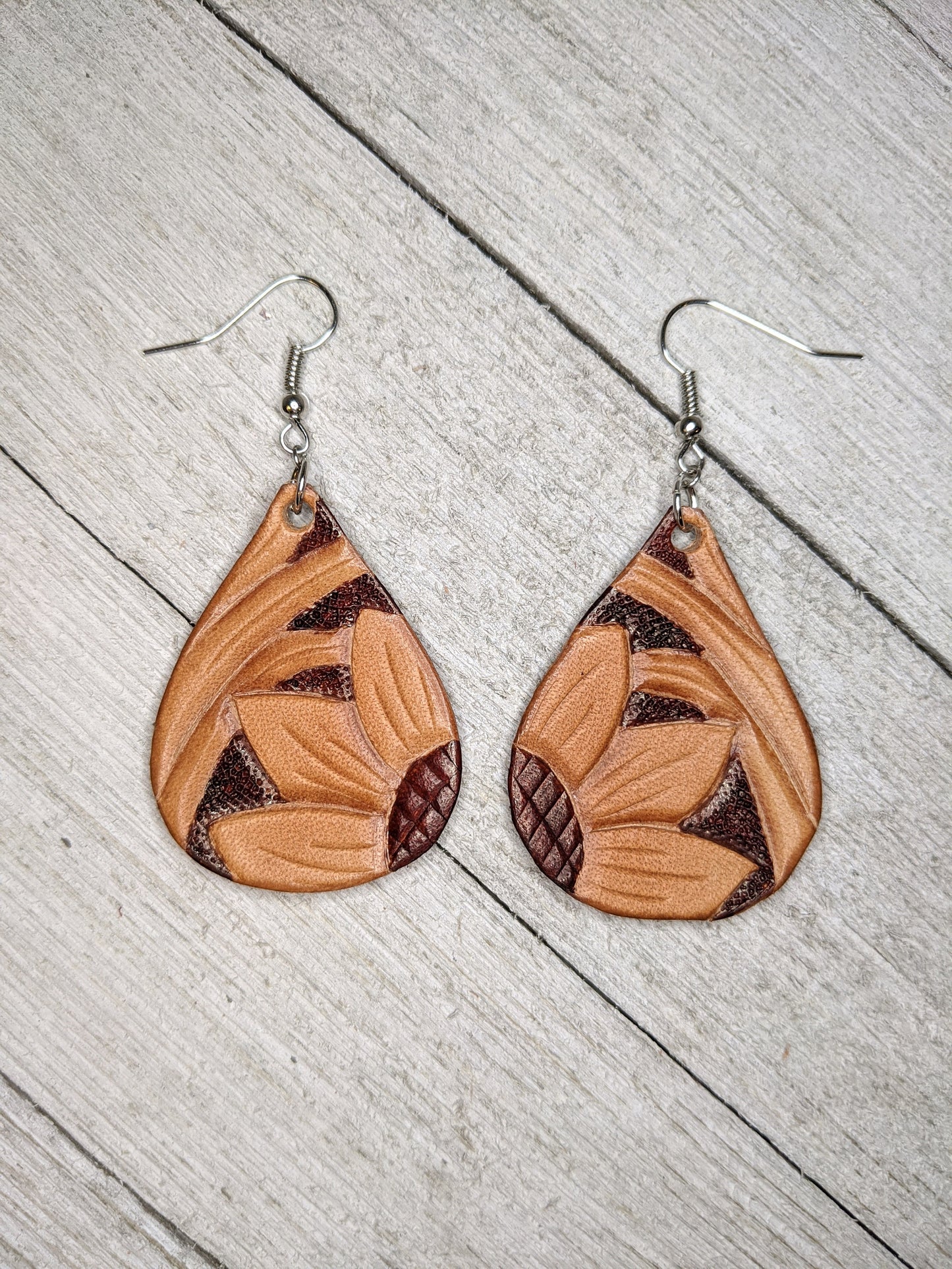 Teardrop Sunflower Painted Leather Earrings