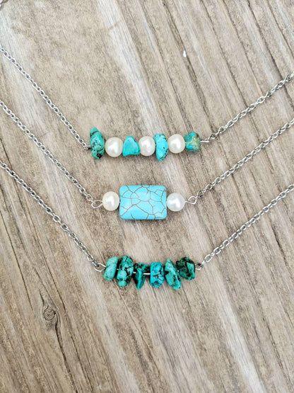 Turquoise Nugget Bar Necklace