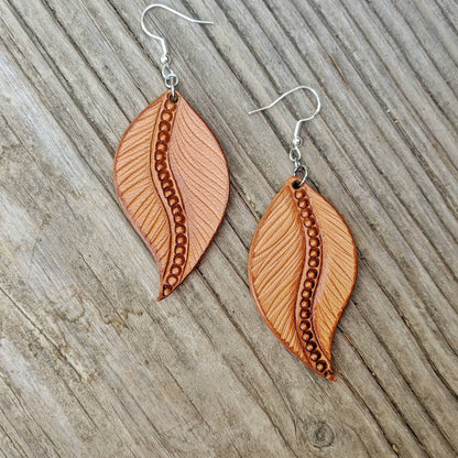 Feather Tooled Leather Earrings