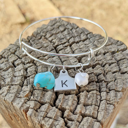 Initial Cattle Ear Tag Bracelet