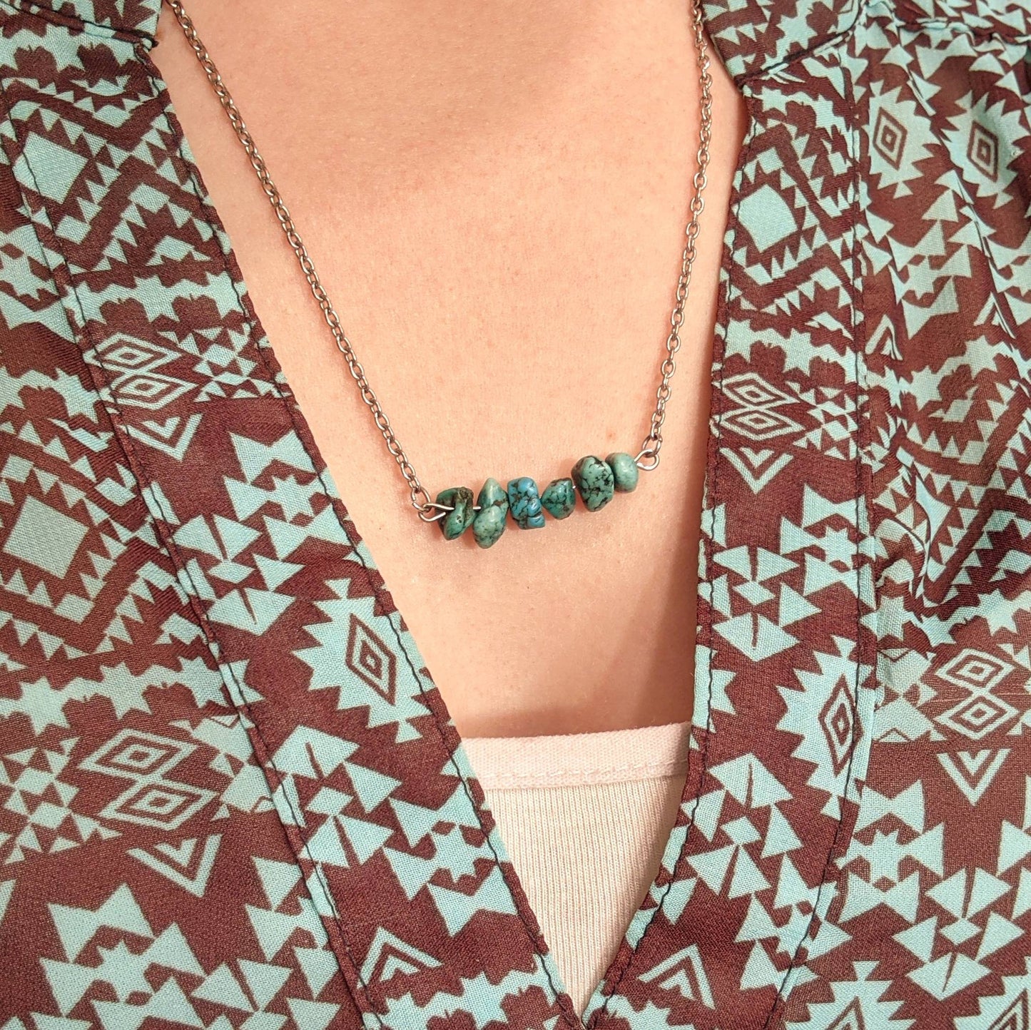 Turquoise Nugget Bar Necklace