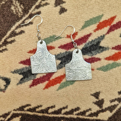 Paisley Print Cattle Tag Earrings