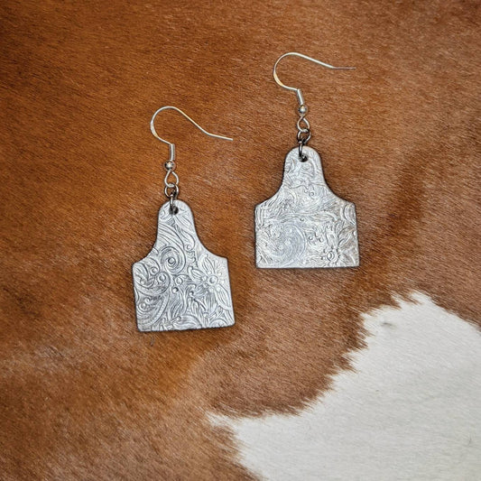 Paisley Print Cattle Tag Earrings