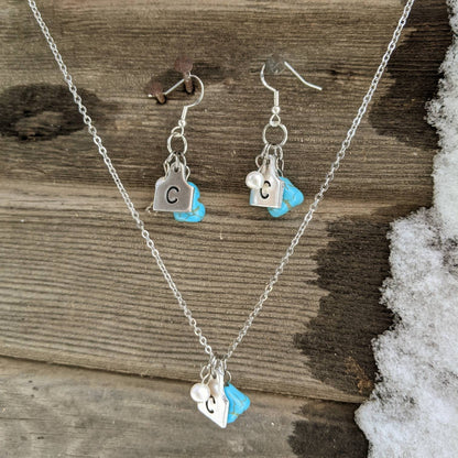 Initial Cattle Tag Necklace and Earring Set
