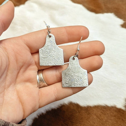 Paisley Print Cattle Tag Earrings