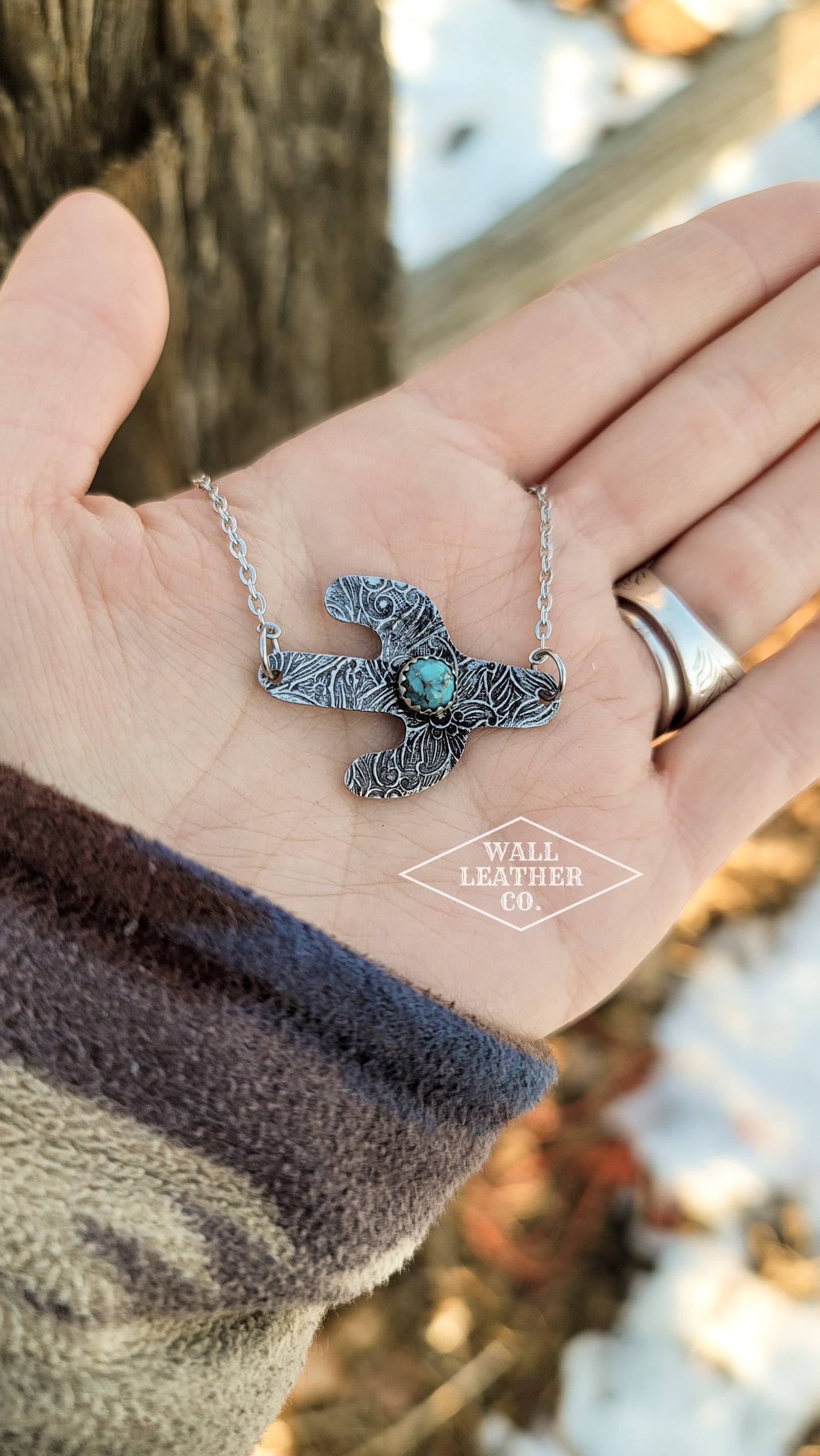 Tarnished Cactus Necklace with Turquoise