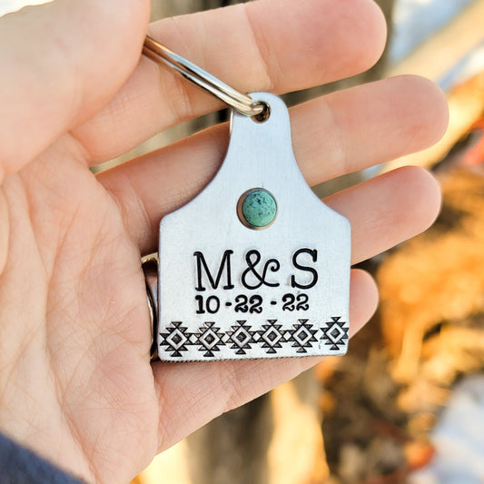Aztec Cattle Tag Couples Keychain