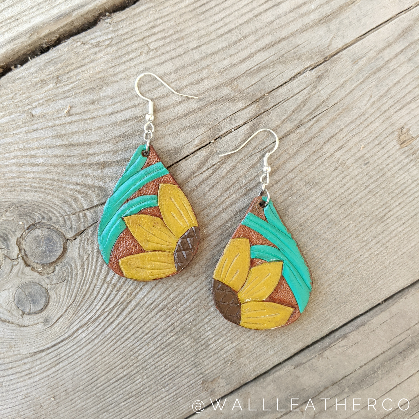 Turquoise Sunflower Painted Earrings